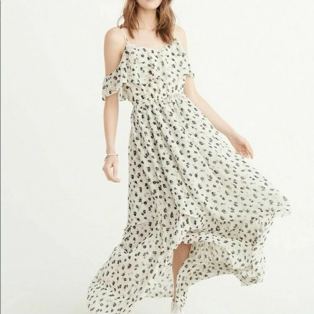 Abercrombie‎ & Fitch Womens Floral Maxi Dress XS Flutter Sleeve Garden Party A+F